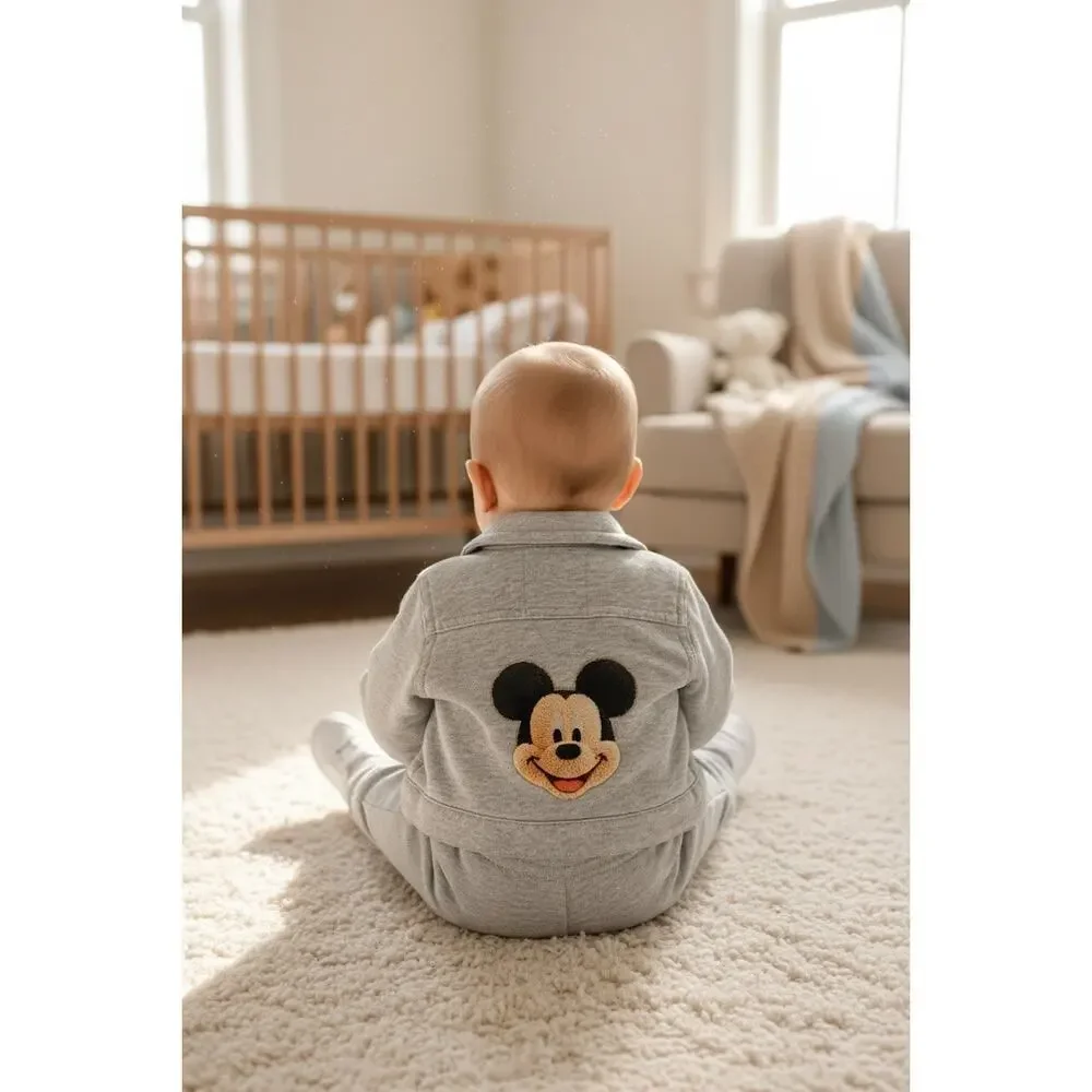 Gymboree Mickey Mouse Jacket Grey Gray Infant Toddler 6-12 Mths Custom Design